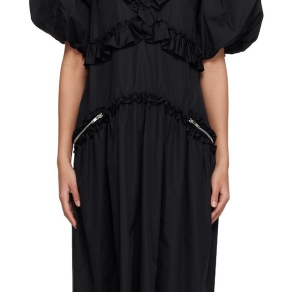 Simone Rocha Black Ruffled Dress with Puff Sleeves - Picture 8 of 9